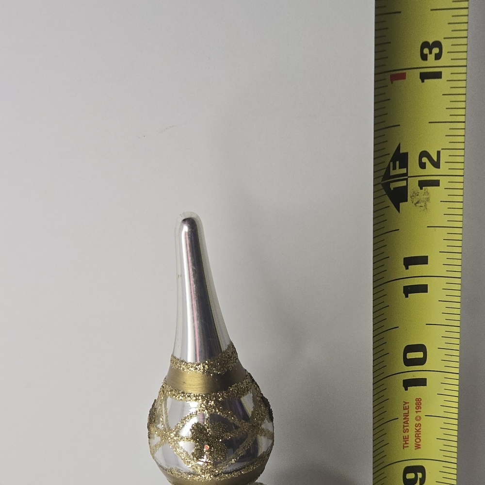 Vintage 12" Glass Tree Topper Finial Decor 4 Bulbs Tiered Silver Gold - Picture 15 of 15